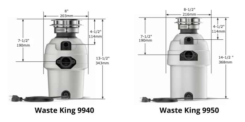 Waste King 9940 vs 9950 dimensions